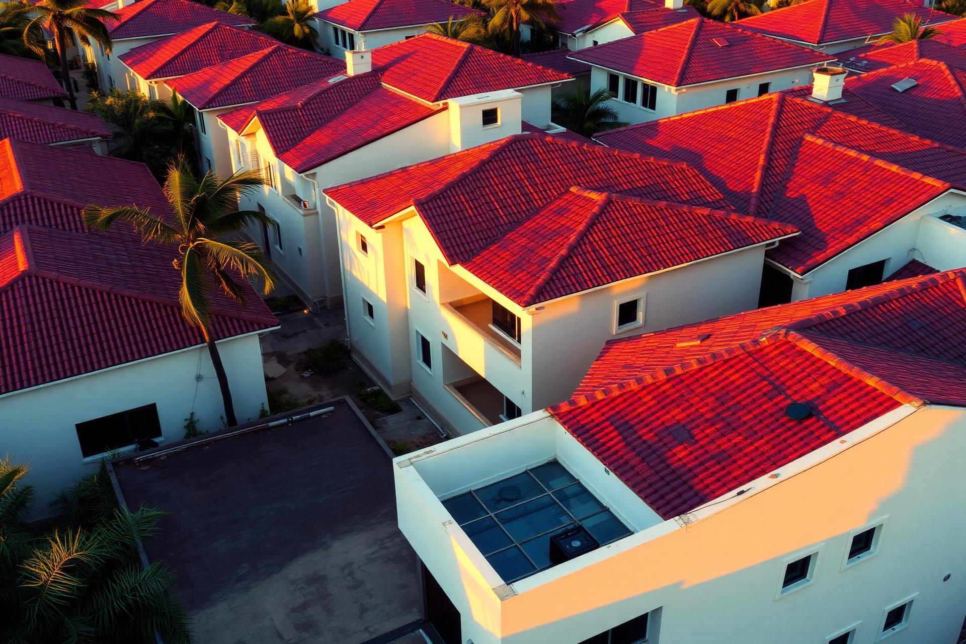 Aerial view of an Accra neighborhood at golden hour